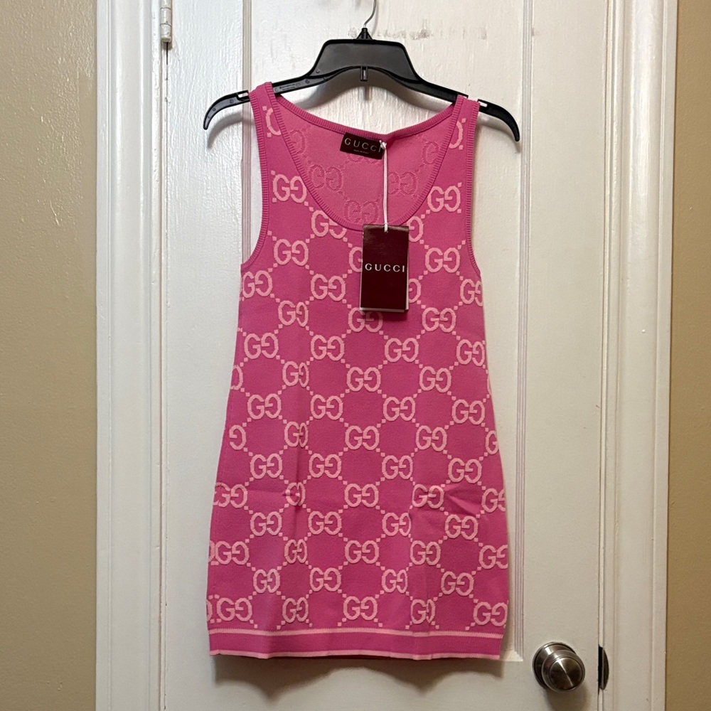 Gucci Pink GG Jacquard Sleeveless Knit mini dress